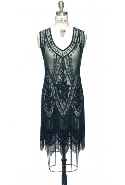 1920s Style Fringe Party Dress in Bottle Green by The Deco Haus