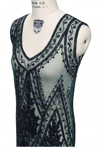 1920s Style Fringe Party Dress in Bottle Green by The Deco Haus