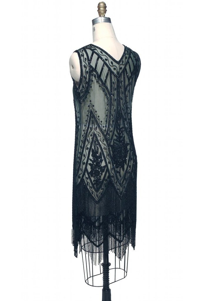 1920s Style Fringe Party Dress in Bottle Green by The Deco Haus