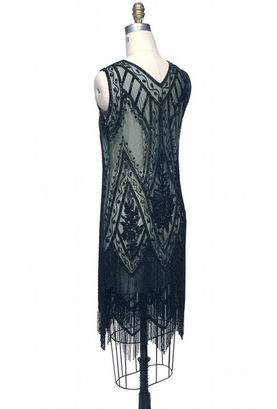 1920s Style Fringe Party Dress in Bottle Green by The Deco Haus