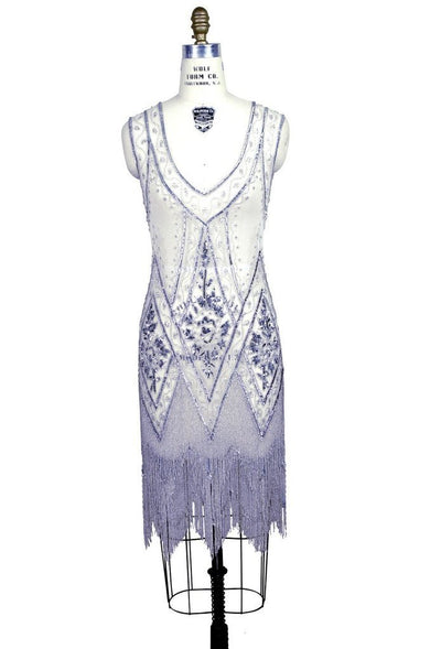 1920s Style Fringe Party Dress in Silver/White by The Deco Haus