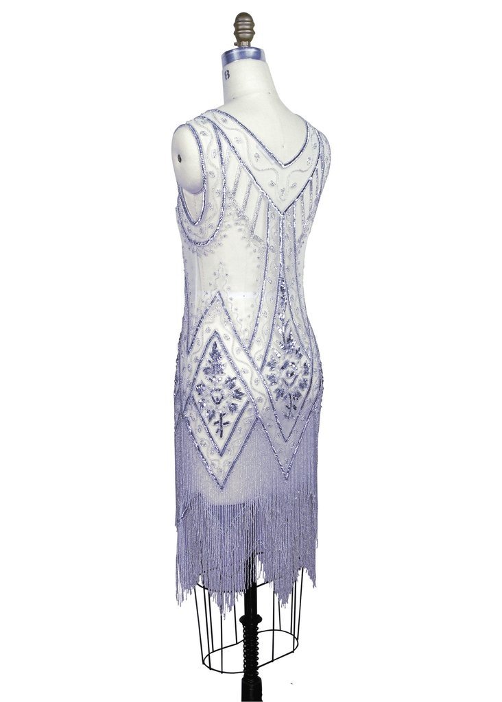 1920s Style Fringe Party Dress in Silver/White by The Deco Haus