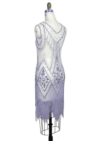 1920s Style Fringe Party Dress in Silver/White by The Deco Haus