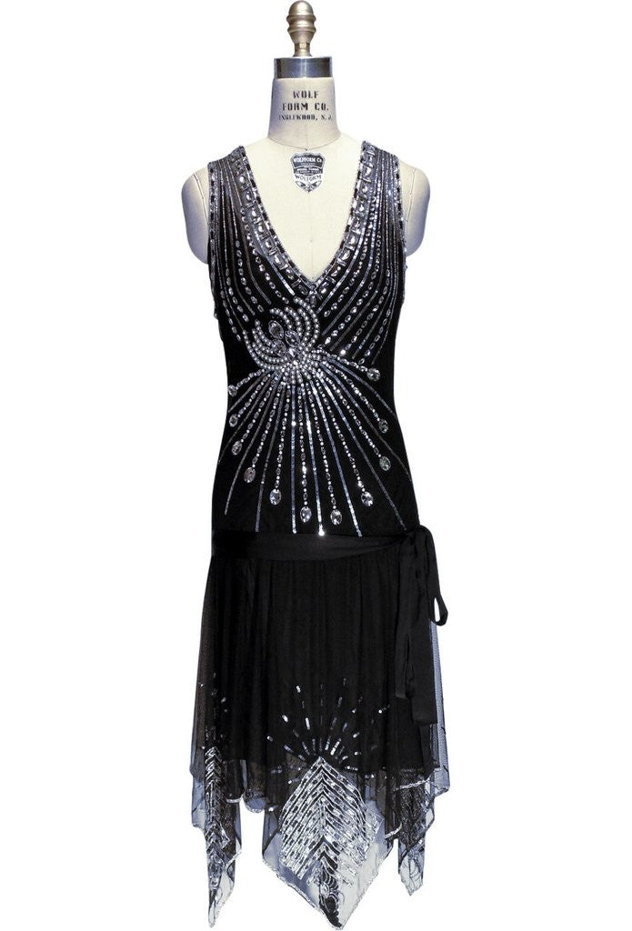 Art Deco Crystal Party Dress in Black Jet by The Deco Haus