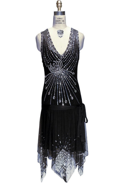 Art Deco Crystal Party Dress in Black Jet by The Deco Haus