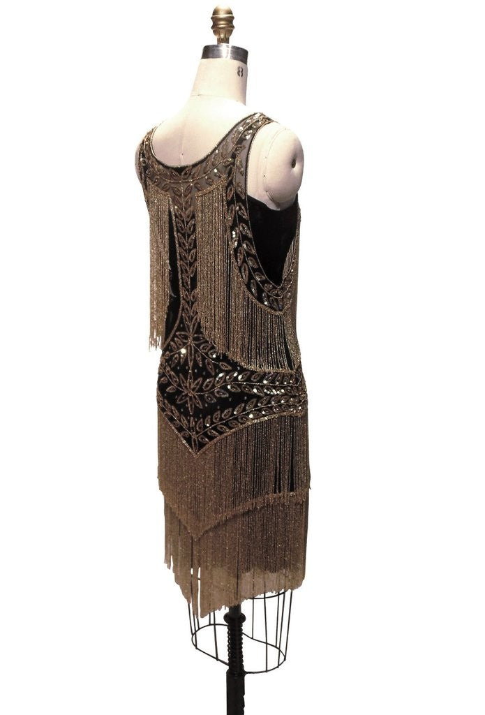Roaring Twenties Cocktail Party Dress in Gold/Jet by The Deco Haus