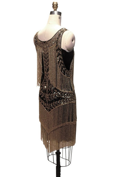 Roaring Twenties Cocktail Party Dress in Gold/Jet by The Deco Haus