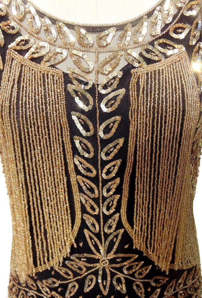 Roaring Twenties Cocktail Party Dress in Gold/Jet by The Deco Haus