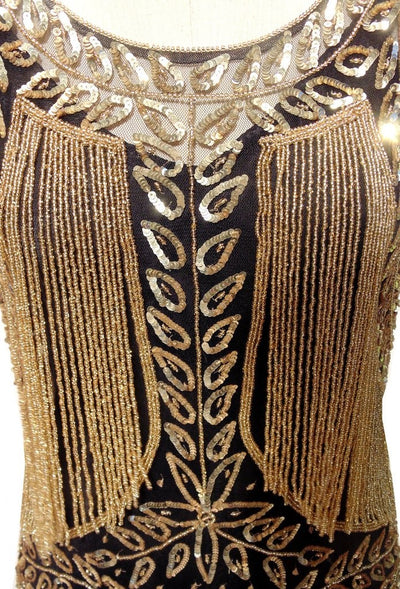 Roaring Twenties Cocktail Party Dress in Gold/Jet by The Deco Haus