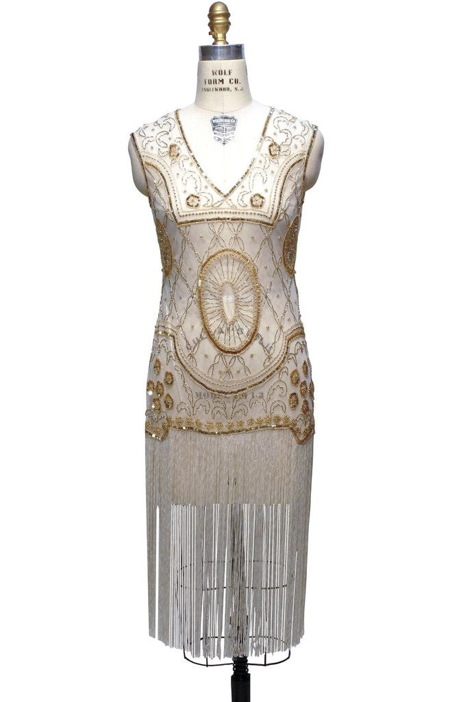 Old Hollywood Glamour Dress in Pearl/Gold by The Deco Haus