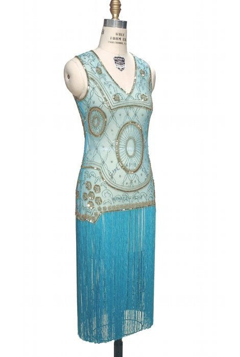 Old Hollywood Glamour Dress in Gold/Turquoise by The Deco Haus