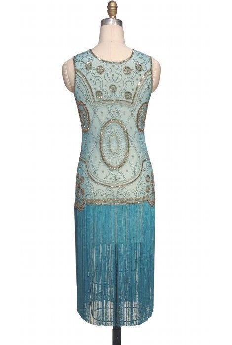 Old Hollywood Glamour Dress in Gold/Turquoise by The Deco Haus