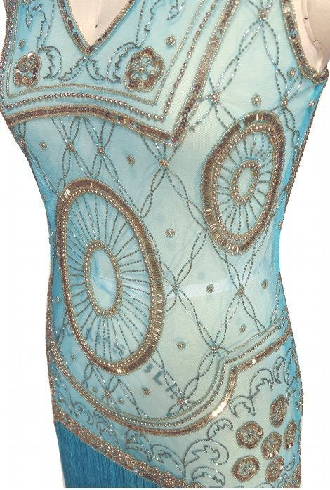 Old Hollywood Glamour Dress in Gold/Turquoise by The Deco Haus