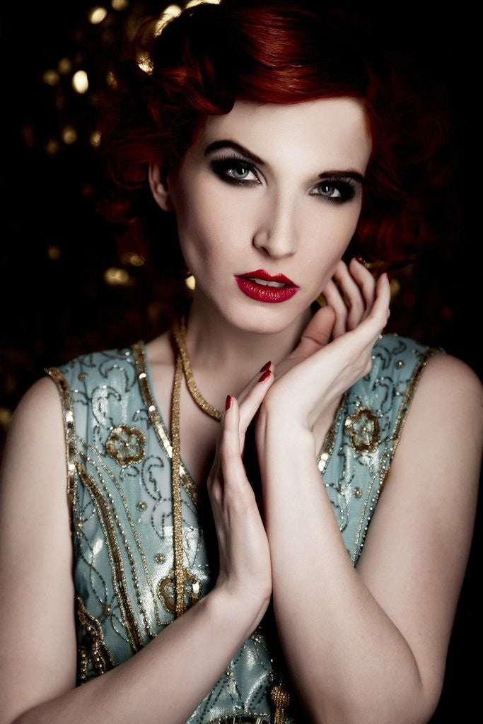 Old Hollywood Glamour Dress in Gold/Turquoise by The Deco Haus
