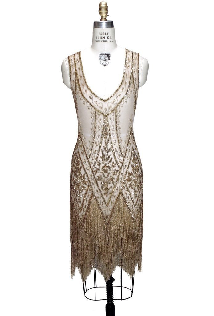 1920s Style Fringe Party Dress in Gold by The Deco Haus