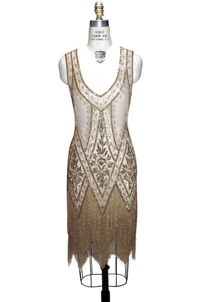 1920s Style Fringe Party Dress in Gold by The Deco Haus