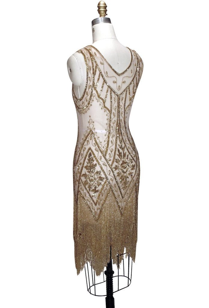 1920s Style Fringe Party Dress in Gold by The Deco Haus