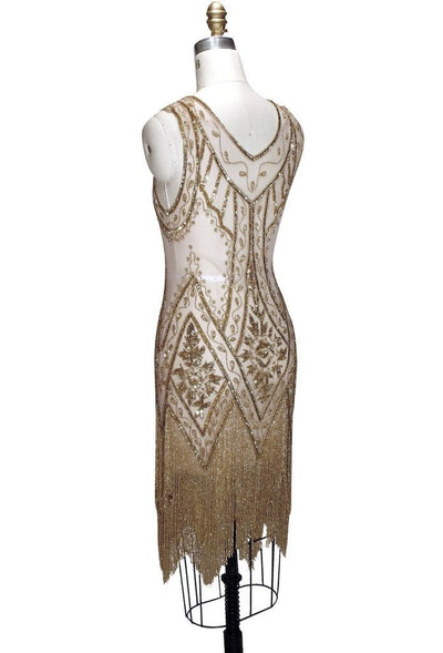 1920s Style Fringe Party Dress in Gold by The Deco Haus