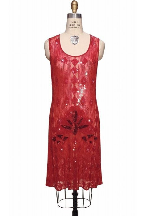 Vintage Inspired Art Deco Dress in Ruby by The Deco Haus