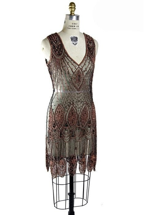 Great Gatsby Cocktail Dress in Copper/Jet by The Deco Haus
