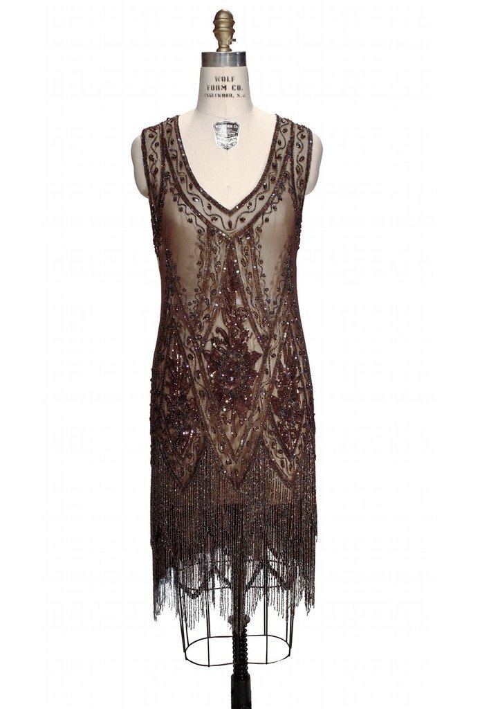 1920s Style Fringe Party Dress in Cocoa by The Deco Haus