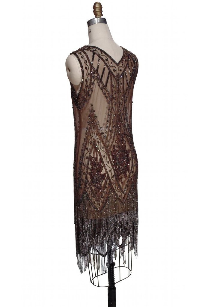 1920s Style Fringe Party Dress in Cocoa by The Deco Haus
