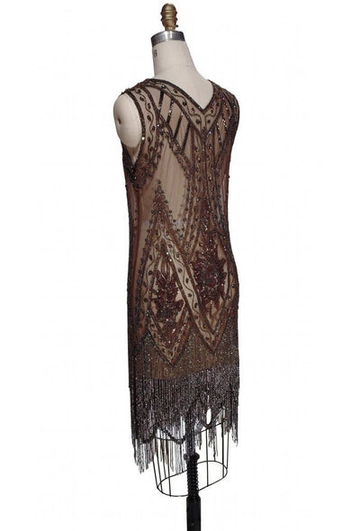 1920s Style Fringe Party Dress in Cocoa by The Deco Haus