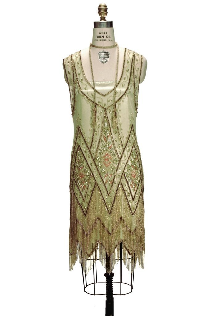 1920s Style Fringe Party Dress in Absinthe Gold - SOLD OUT