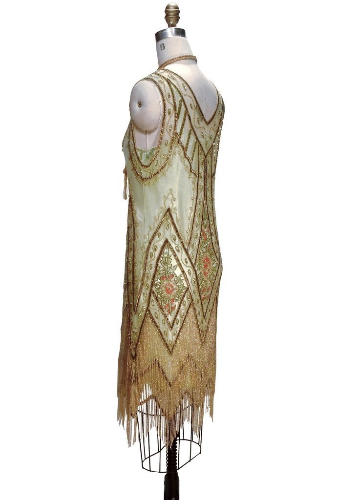 1920s Style Fringe Party Dress in Absinthe Gold by The Deco Haus