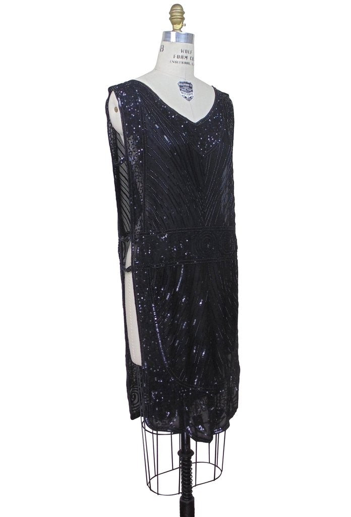Great Gatsby Style Tabard Dress in Black Silk by The Deco Haus