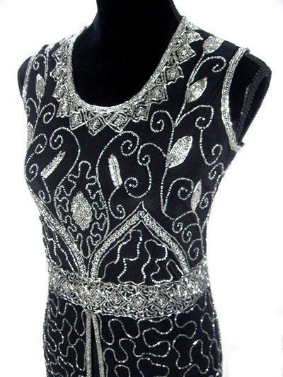 Titanic Vintage Inspired Gown in Silver/Black by The Deco Haus