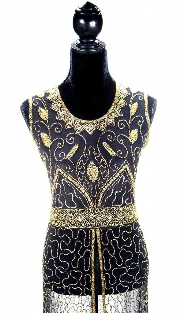 Titanic Vintage Inspired Gown in Gold/Black by The Deco Haus