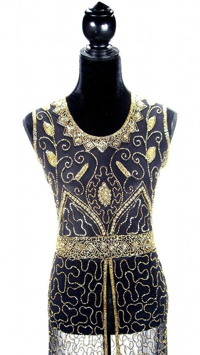 Titanic Vintage Inspired Gown in Gold/Black by The Deco Haus