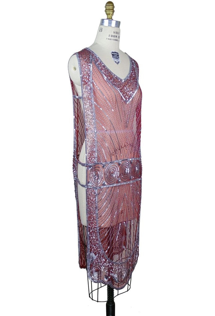 Great Gatsby Style Tabard Dress in Silver/Black Cherry by The Deco Haus