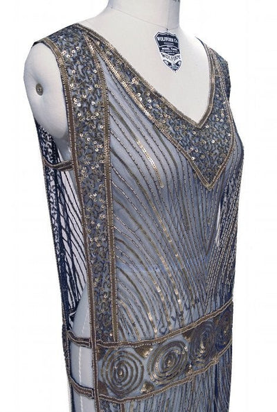 Great Gatsby Style Tabard Dress in Dark Blue by The Deco Haus