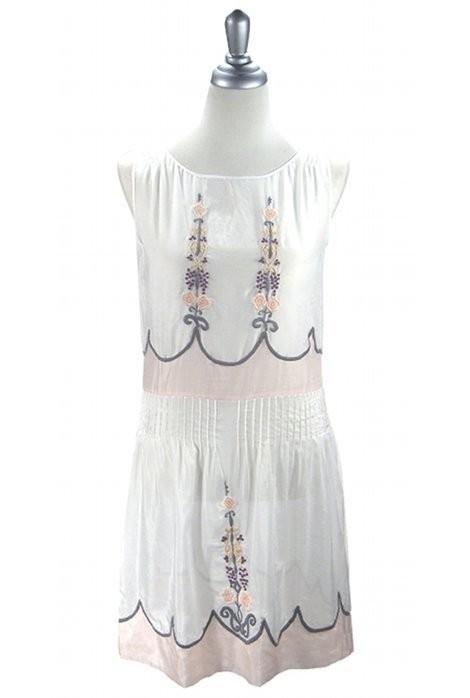 1920s Vintage Style Embroidered Dress in White by The Deco Haus
