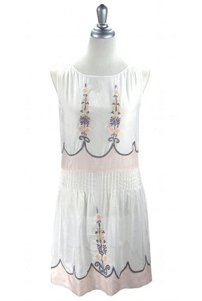 1920s Vintage Style Embroidered Dress in White by The Deco Haus