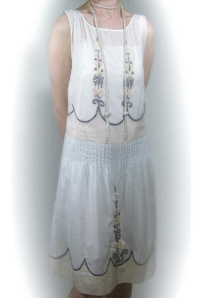 1920s Vintage Style Embroidered Dress in White by The Deco Haus