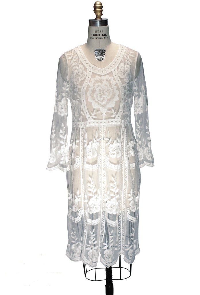 1920s Inspired Vintage Lace Bridal Dress in White by The Deco Haus
