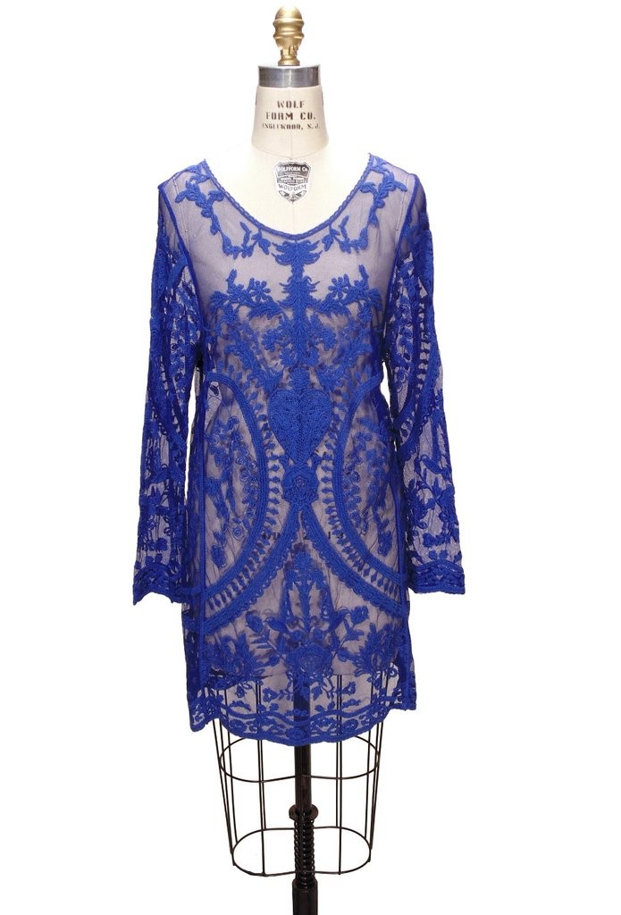Vintage Style Lace Tunic Dress in Cobalt Blue by The Deco Haus