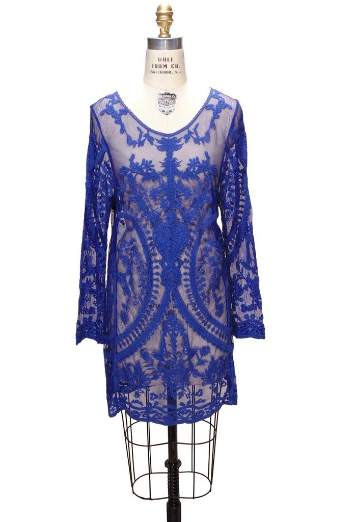 Vintage Style Lace Tunic Dress in Cobalt Blue - SOLD OUT