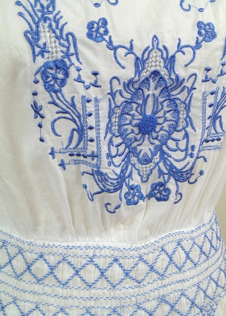 1920s Inspired Romantic Embroidered Dress in French Blue/White by The Deco Haus