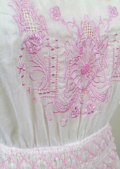 1920s Inspired Romantic Embroidered Dress in Pink/White by The Deco Haus