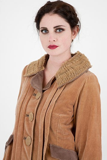 Nataya T-378 Vintage Velvet Ruffle Coat