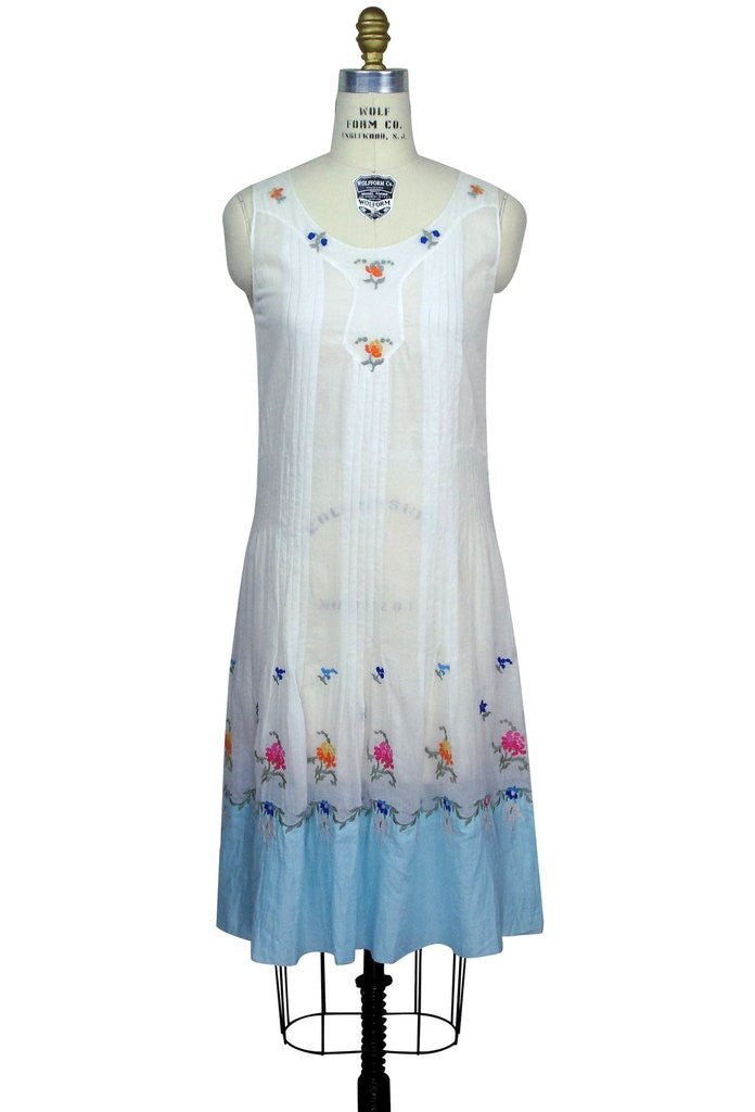 Vintage Style Floral Embroidered Dress in White by The Deco Haus