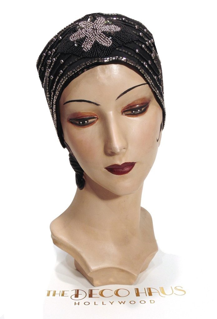 1920s Style Head Wrap Cummerbund in Black/Silver by The Deco Haus