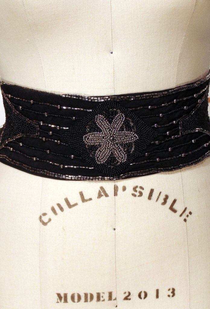 1920s Style Head Wrap Cummerbund in Black/Silver by The Deco Haus