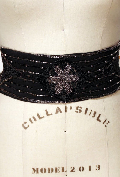 1920s Style Head Wrap Cummerbund in Black/Silver by The Deco Haus