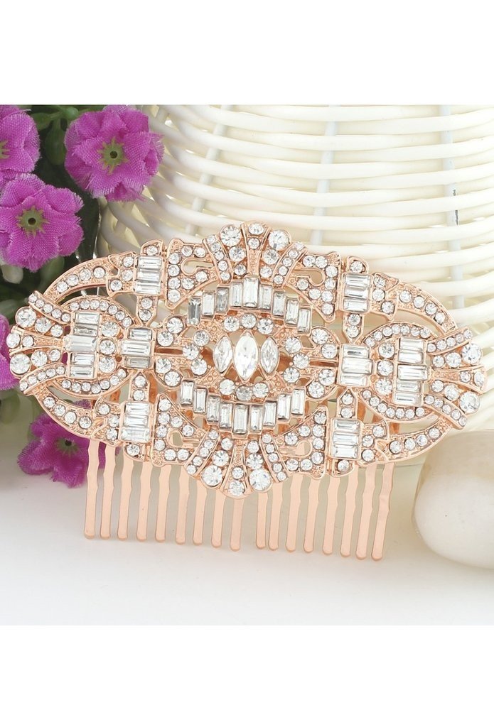 Vintage Inspired Bridal Hair Comb in Rose Gold by The Deco Haus
