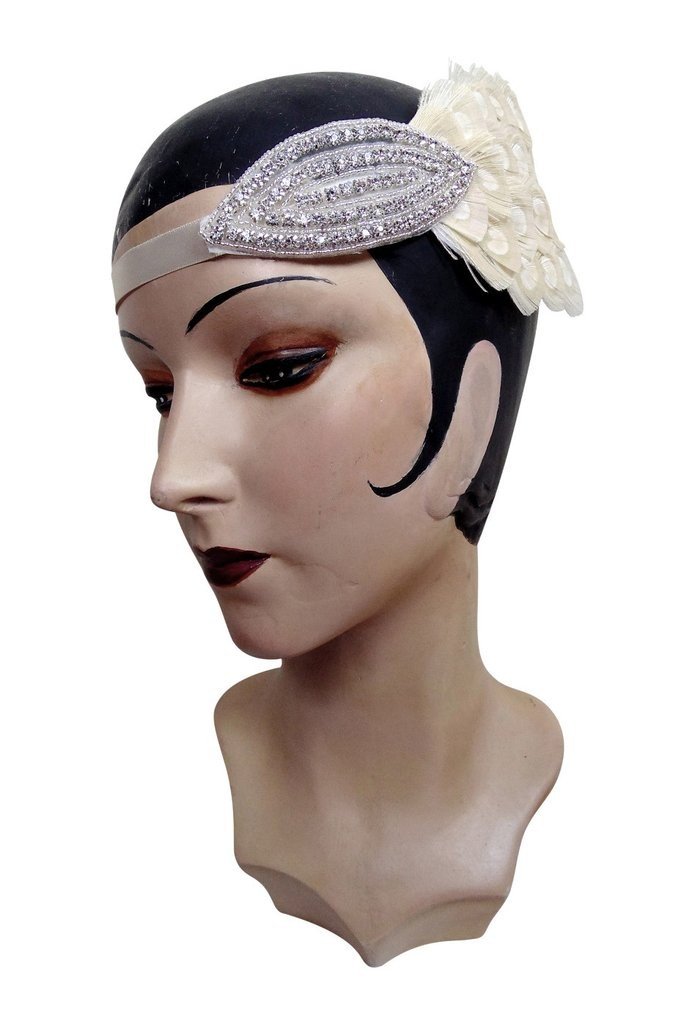 Roaring 20s Art Deco Wedding Headband Bandeau in Ivory - SOLD OUT